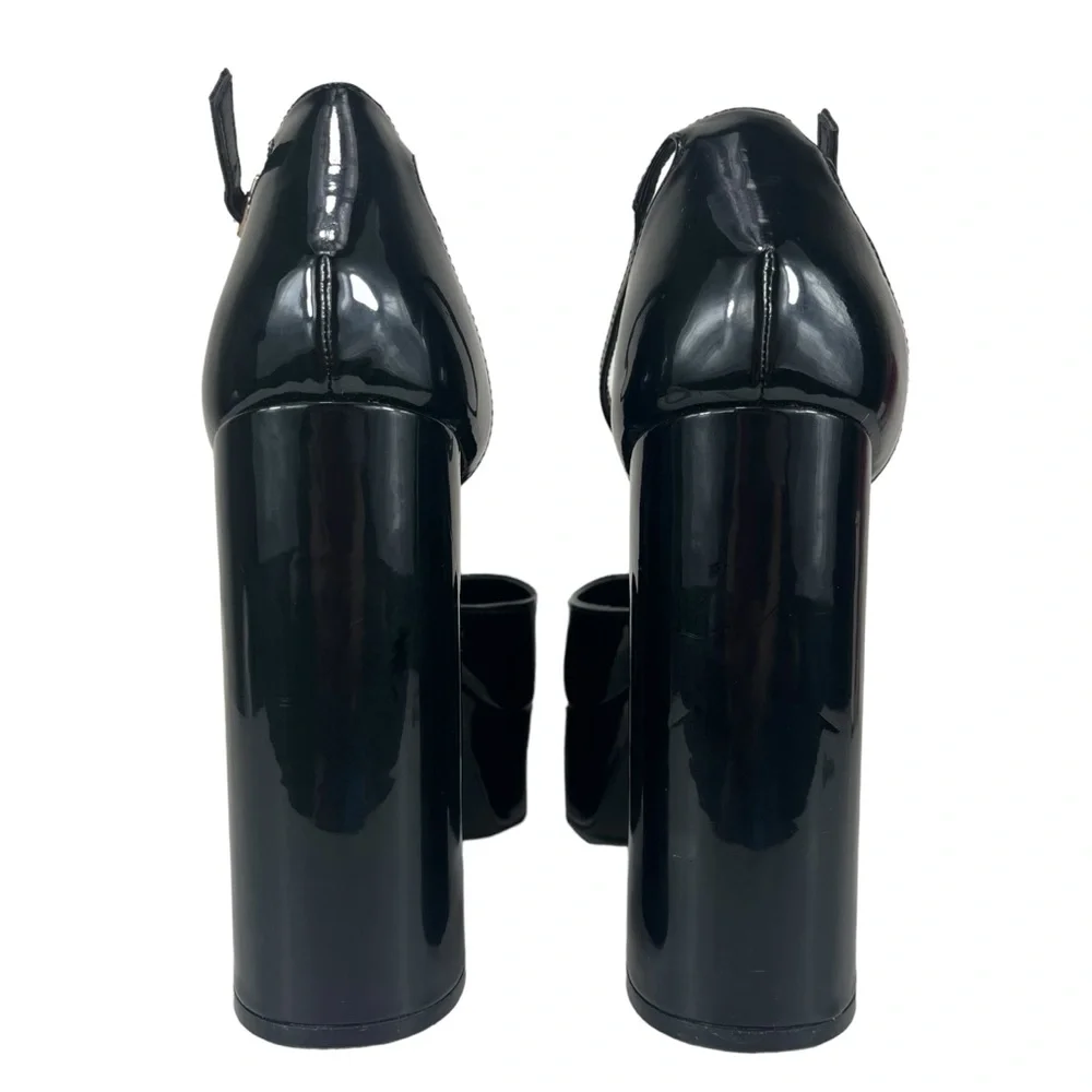 Madden Girl Size 10M Dion Black Shiny Patent Platform Block Heel Mary‎ Jane